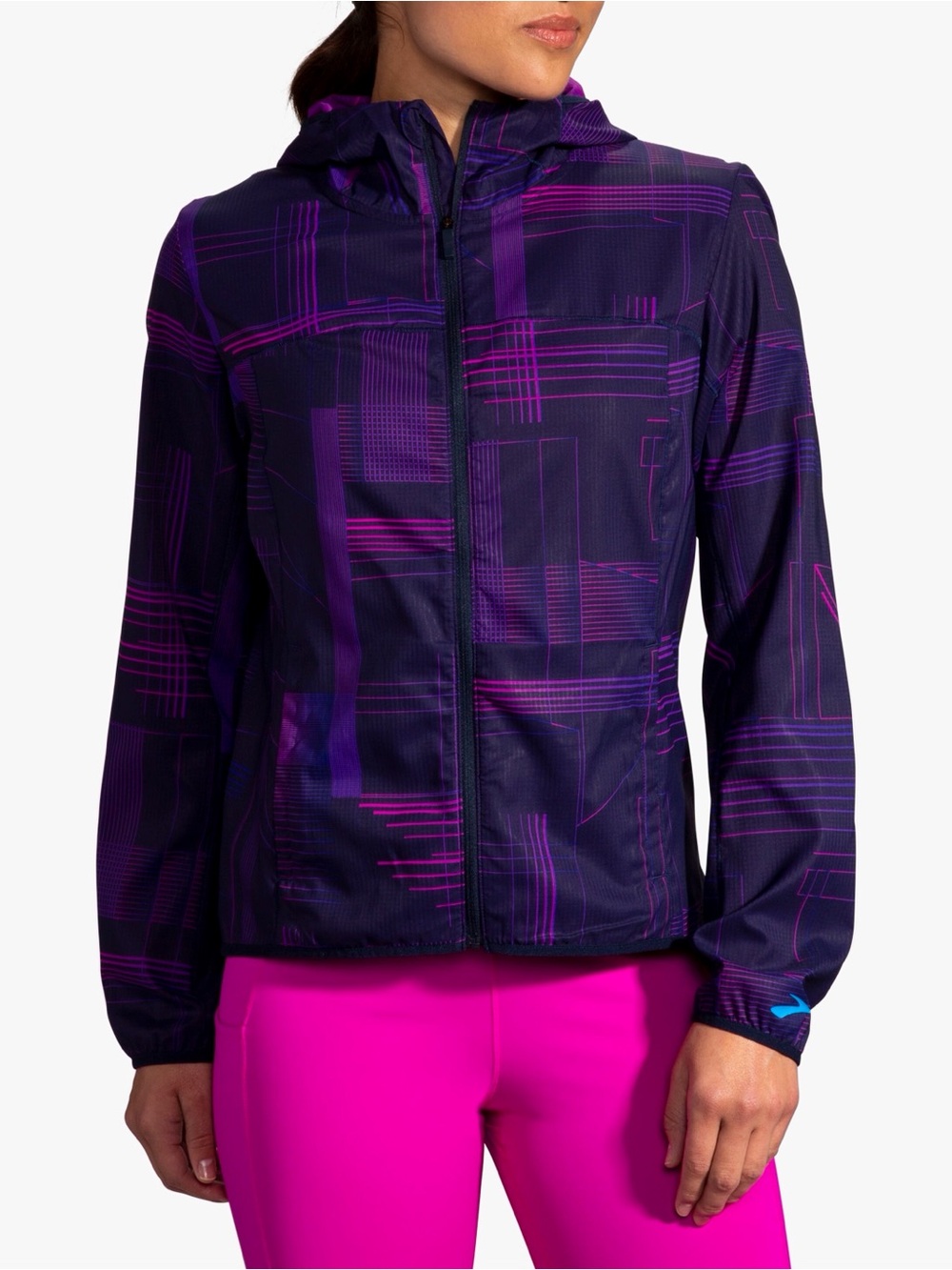 Brooks Canopy Jacket Matrix Navy Print Packable Running Outdoor Windbreaker S